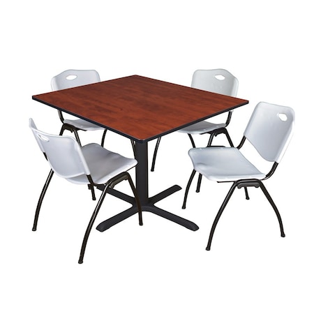 Cain Cain Square Table & Chair Set, Wood, Metal, Plastic Top, Cherry TB4848CH47GY